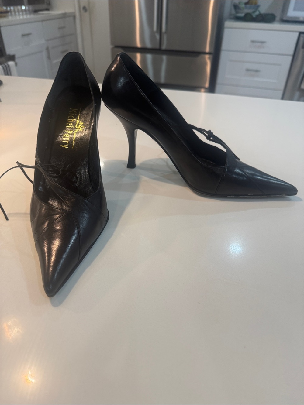Michel Perry 2004 Black Pointed-Toe Stiletto Pumps with Tie Detail